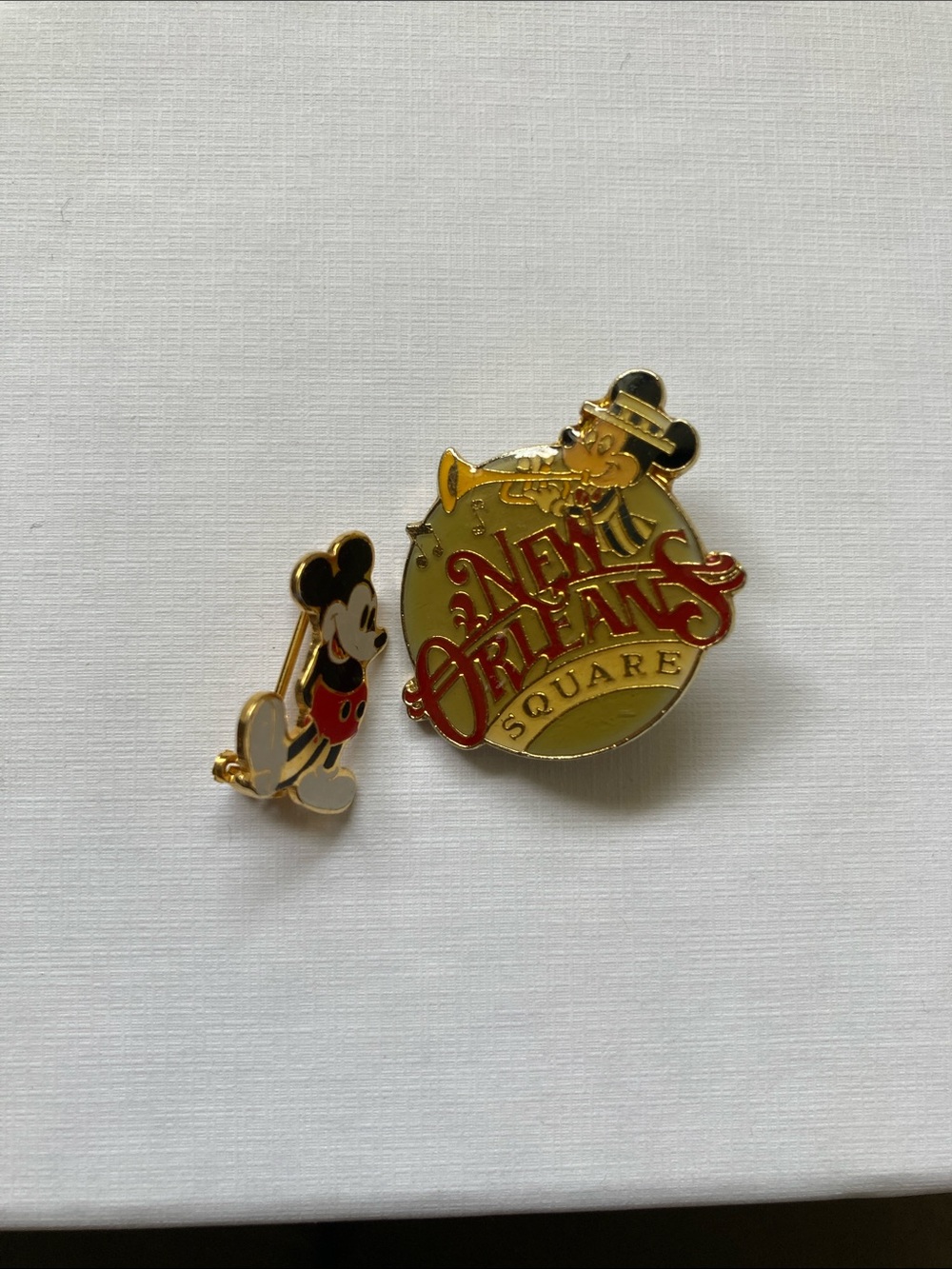 Vintage Disney New Orleans Square Mickey Pin Duo - Gold, Red, Black